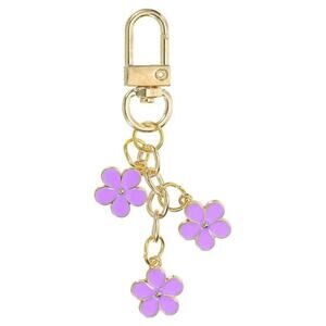 Daisy Enamel 3 Flower Pendant Bag Charm Rose Gold Keychain